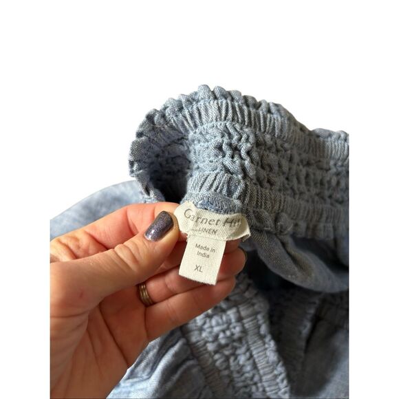 Garnet Hill Pull On Midi Linen Skirt size XL Blue Smocked Waist Side Pockets - Picture 4 of 9